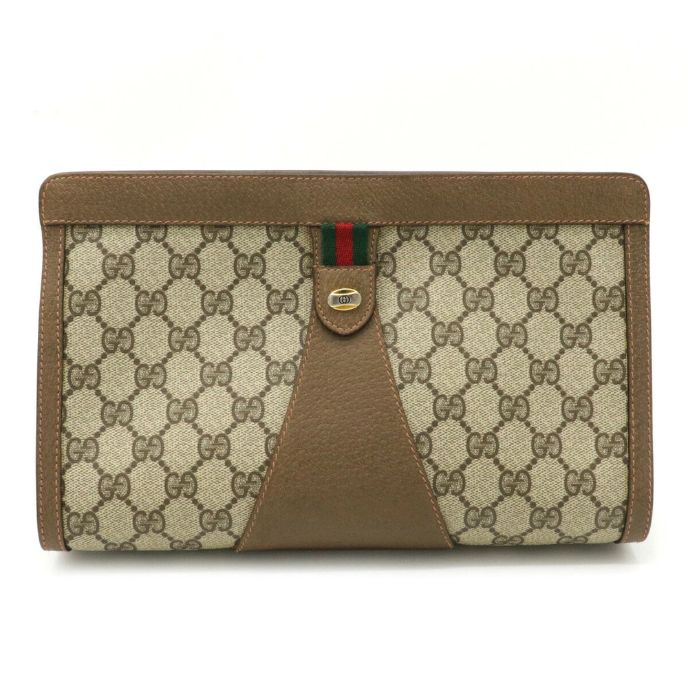 Gucci GG Plus Sherry Clutch Bag Shoulder Leather Beige Brown Cream
